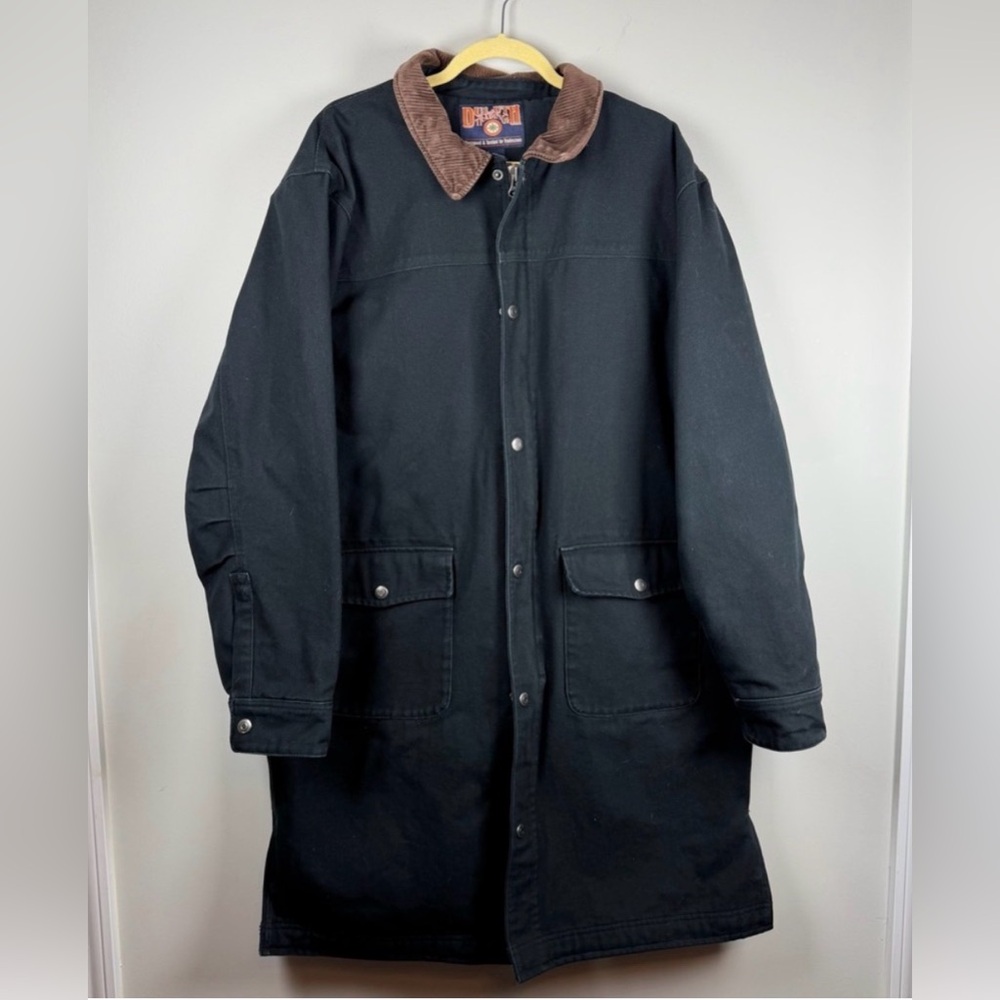 Men Duluth Black Heavy Duck Cloth Long Chore Coat Jacket Western Size Large Tall